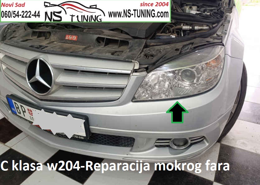 mercedes c klasa w204 2010 xenon far pun vode mokar reparacija lepljenje stakla kucista novi sad ns tuning
